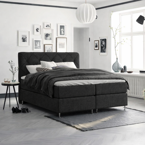 OP=OP Vaste Boxspring Phoenix (ruit)| 160 x 200 Antraciet | 1x Groot Stevig Matras