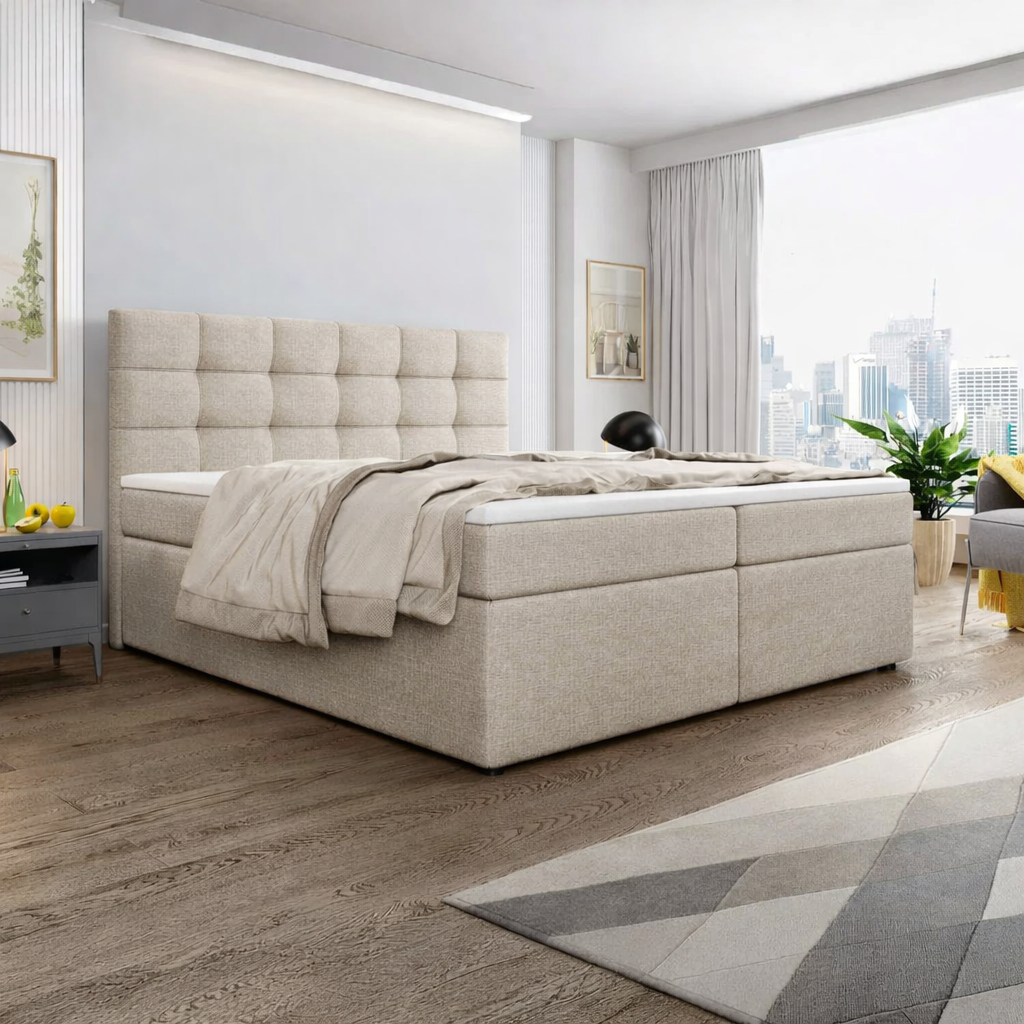 ACTIEDEAL Opbergboxspring 160 x 200 - Stof Beige | Extra Hoog 40 cm opslagruimte + Pocketvering matrassen 500m2 tot 140 kg