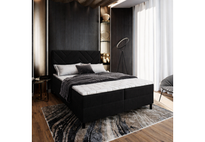 OP=OP Opberg Boxspring Chevron | 200 x 210 Zwart | 40 cm hoge boxen