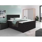 ACTIEDEAL Opberg boxspring Andy - 200 x 200 - Stof Zwart | GRATIS TOPPER - Incl. Pocketvering + 40 cm extra hoge opbergruimte