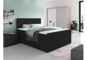 ACTIEDEAL Opberg boxspring Andy - 200 x 200 - Stof Zwart | GRATIS TOPPER - Incl. Pocketvering + 40 cm extra hoge opbergruimte