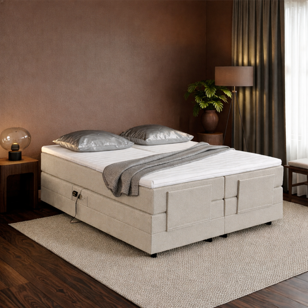 2dekans Elektrische Boxspring Delux - Zonder hoofdbord - 180 x 200 Creme [Stofschade + Niet in originele verpakking - Kans op schade]