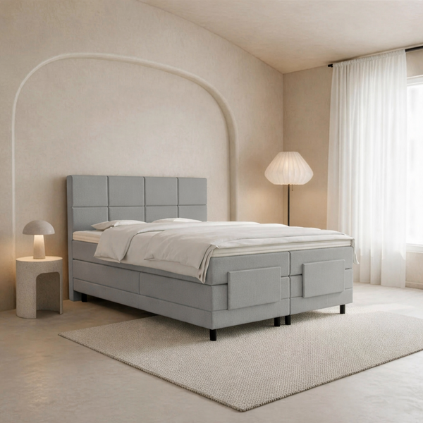 ACTIEDEAL Elektrische Boxspring Delux Levi  200 x 220 Skaileer Grijs | GRATIS SPLITTOPPER + Stevige Matrassen