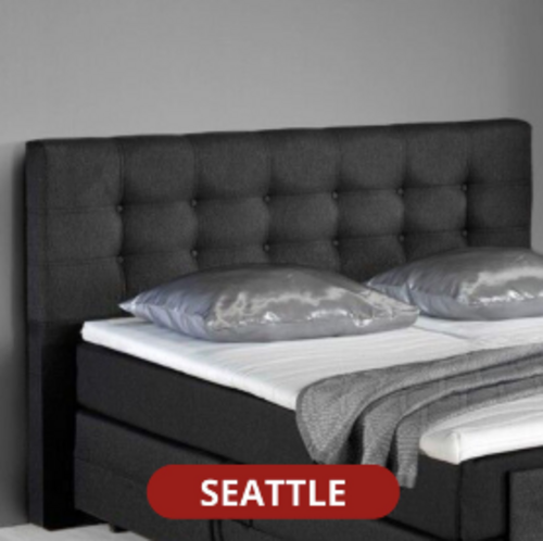 OP=OP Vaste Boxspring Seattle (Stik+Knopen) | 180 x 200 Zwart/Antraciet | Voetbord Chicago