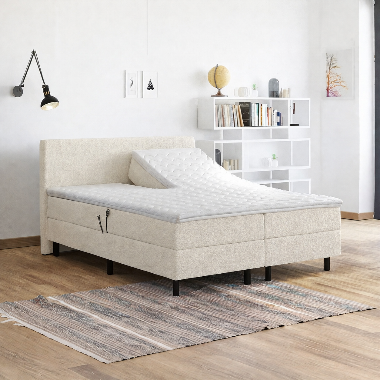 OP=OP Elektrische Boxspring 180 x 200 - Teddy Creme | Zonder Hoofdbord