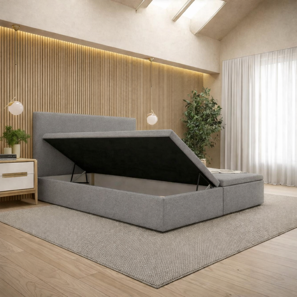 OP=OP Opberg Boxspring zonder Matras  | 180 x 200 Grijs | 40 cm hoge opslagruimte