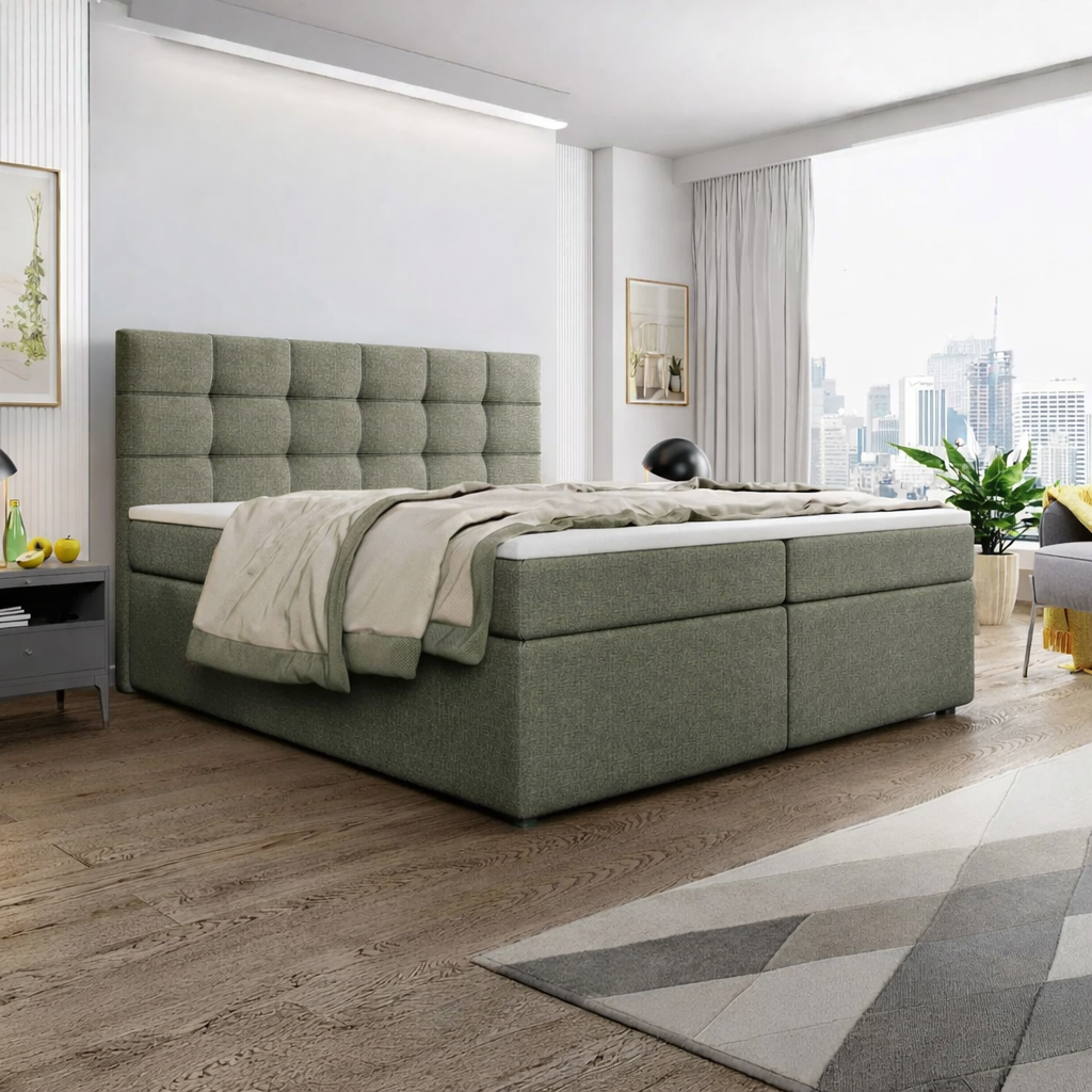 OP=OP Opberg Boxspring Glory - Extra Hoog - 180 x 210 Lindegroen | incl. Pocketvering