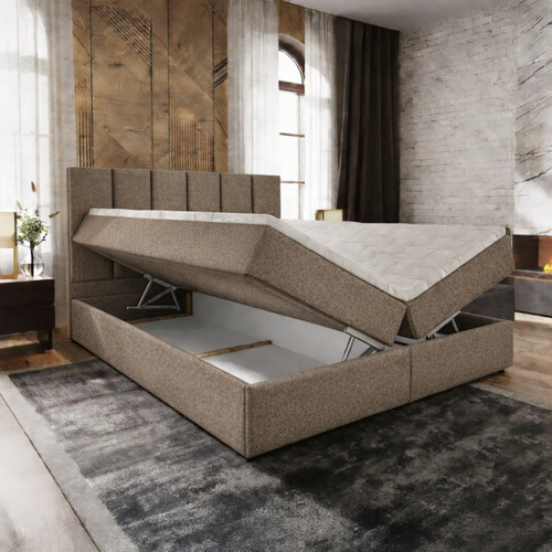 OP=OP Opberg Boxspring Monza | 180 x 200 Donker Beige | 40 cm hoge opslagruimte