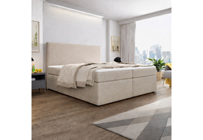 OP=OP Opberg boxspring | 120 x 200 - stof Beige | Hoofdbord Glad + 40 cm hoge opslagruimte