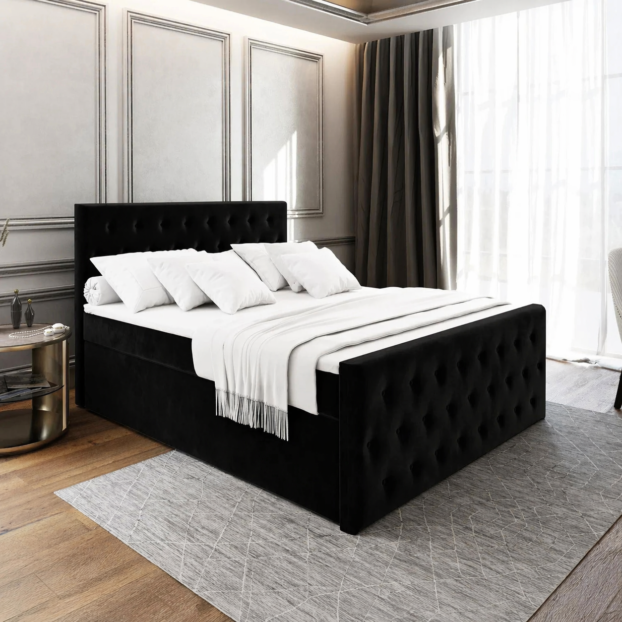 ACTIEDEAL Opberg Boxspring Fluweel Fondi | 140 x 200 - velvet Zwart| Incl. Voetbord