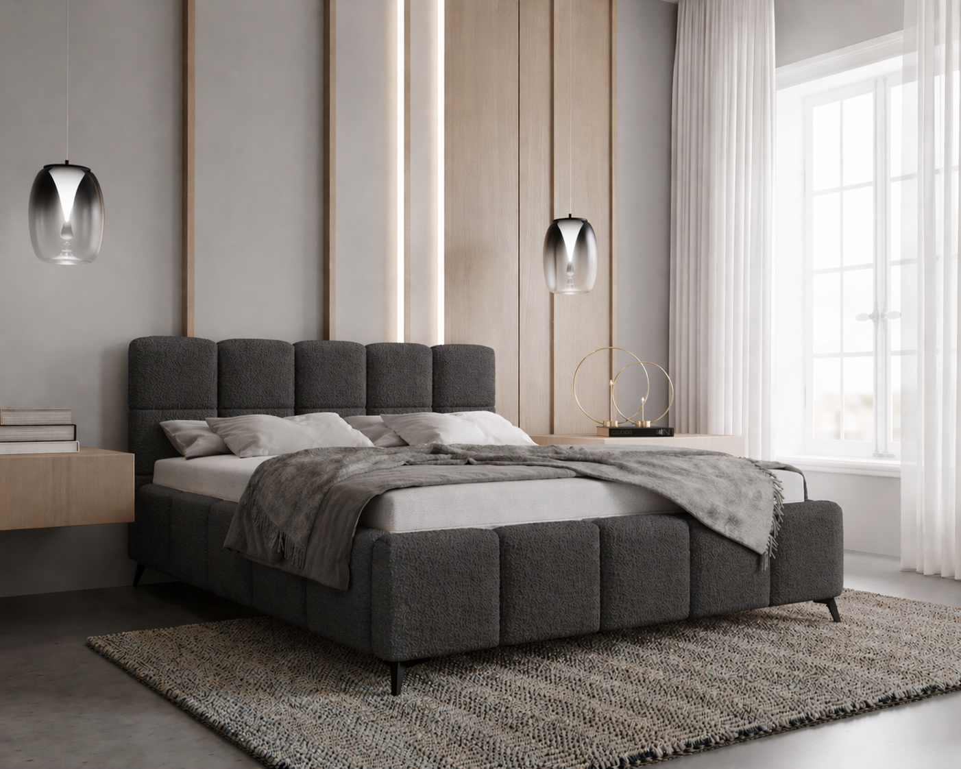 OP=OP Opberg Bed Nola | Geweven stof Antraciet | Incl. Metalen Gasdrukveren