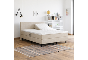 OP=OP Elektrische Boxspring | 140 x 200 - stof Beige | Hoofdbord Glad