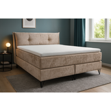 OP=OP Boxspring Chanel | 160 x 200 - Chenille Lichtbeige | Hoofdbord Royale Kussen