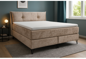 OP=OP Boxspring Chanel | 160 x 200 - Luxe Chenille Lichtbeige | Hoofdbord met Royale Kussen
