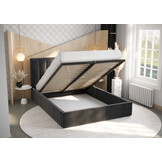 ACTIEDEAL Opberg Bed Otis | 140 x 200 - Geweven stof Zwart | Incl. Opbergframe Hout