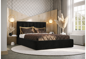 ACTIEDEAL Opberg Bed Otis | 140 x 200 - Geweven stof Zwart | Incl. Opbergframe Hout