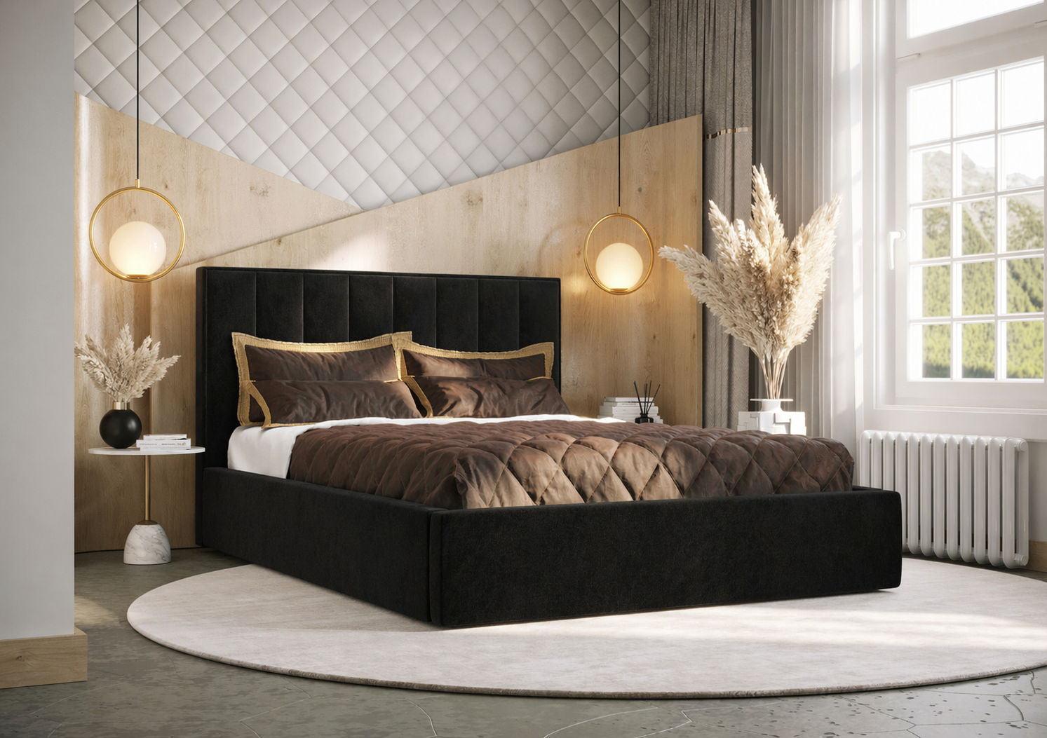 ACTIEDEAL Opberg Bed Otis | 140 x 200 - Geweven stof Zwart | Incl. Opbergframe Hout