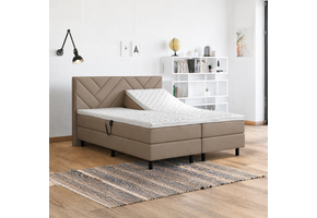 OP=OP Elektrische Boxspring | 160 x 200 - skaileer Beige | Hoofdbord Chevron