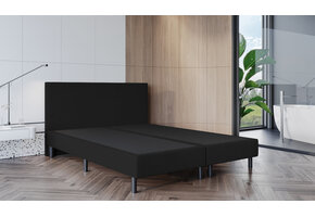 OP=OP Vaste Boxspring Zonder Matras | 180 x 200 Zwart | Hoofdbord Glad - 30 cm hoge boxen Incl. 1x Hocker met Lade