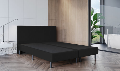 OP=OP Vaste Boxspring Zonder Matras | 180 x 200 Zwart | Hoofdbord Glad - 30 cm hoge boxen Incl. 1x Hocker met Lade