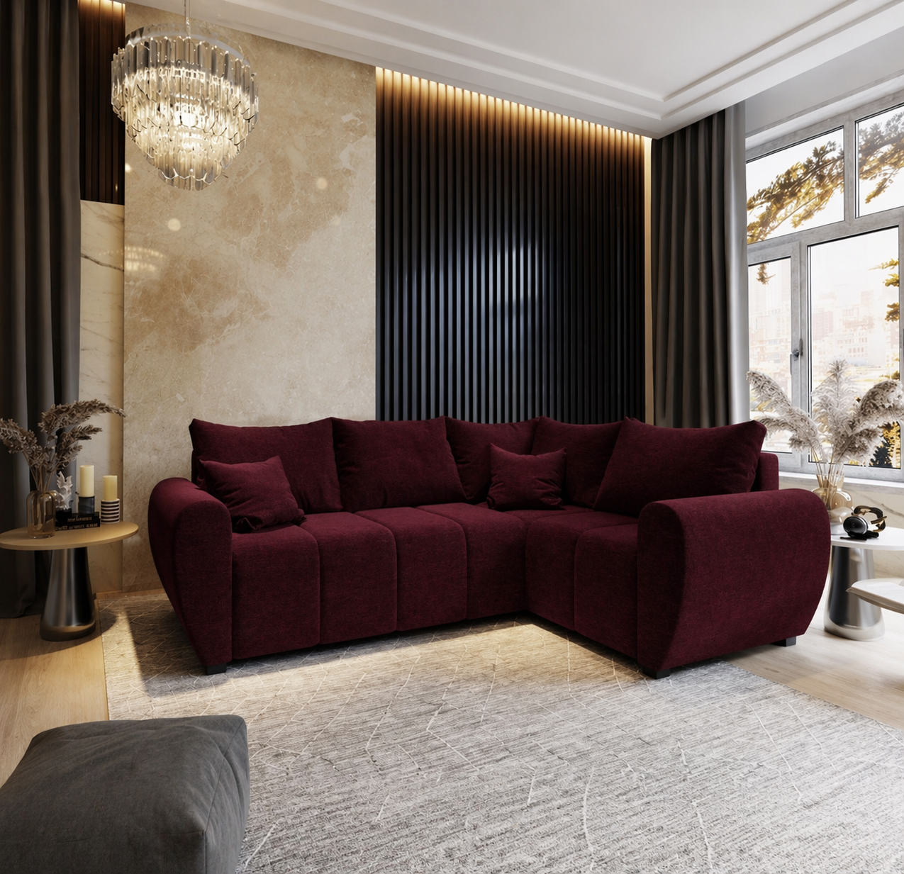 OP=OP Slaapbank met opbergruimte Max | Velvet Bordeaux | Hoekbank