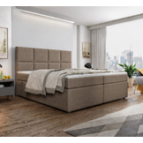 OP=OP Opberg Boxspring Levi | 160 x 200 stof Donkerbeige | 40 cm hoge opbergruimte + Pocketvering 1000m2 matrassen