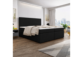 OP=OP Opberg boxspring | 160 x 200 - stof Zwart | Hoofdbord Glad + 40 cm hoge opslagruimte + Stevige matrassen