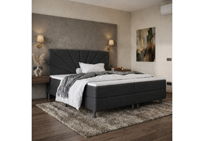 OP=OP Vaste Boxspring | 160 x 200 - stof Antraciet | Hoofdbord Sunny  + 1x Groot Matras  Medium