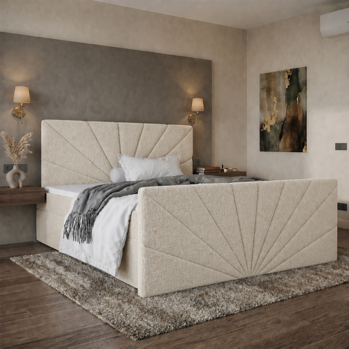 OP=OP Vaste Boxspring | 160 x 200 - Teddy Creme | Hoofdbord & Voetbord Sunny  +  Pocketboxen 30 cm hoog + 1x Groot Stevig Matras