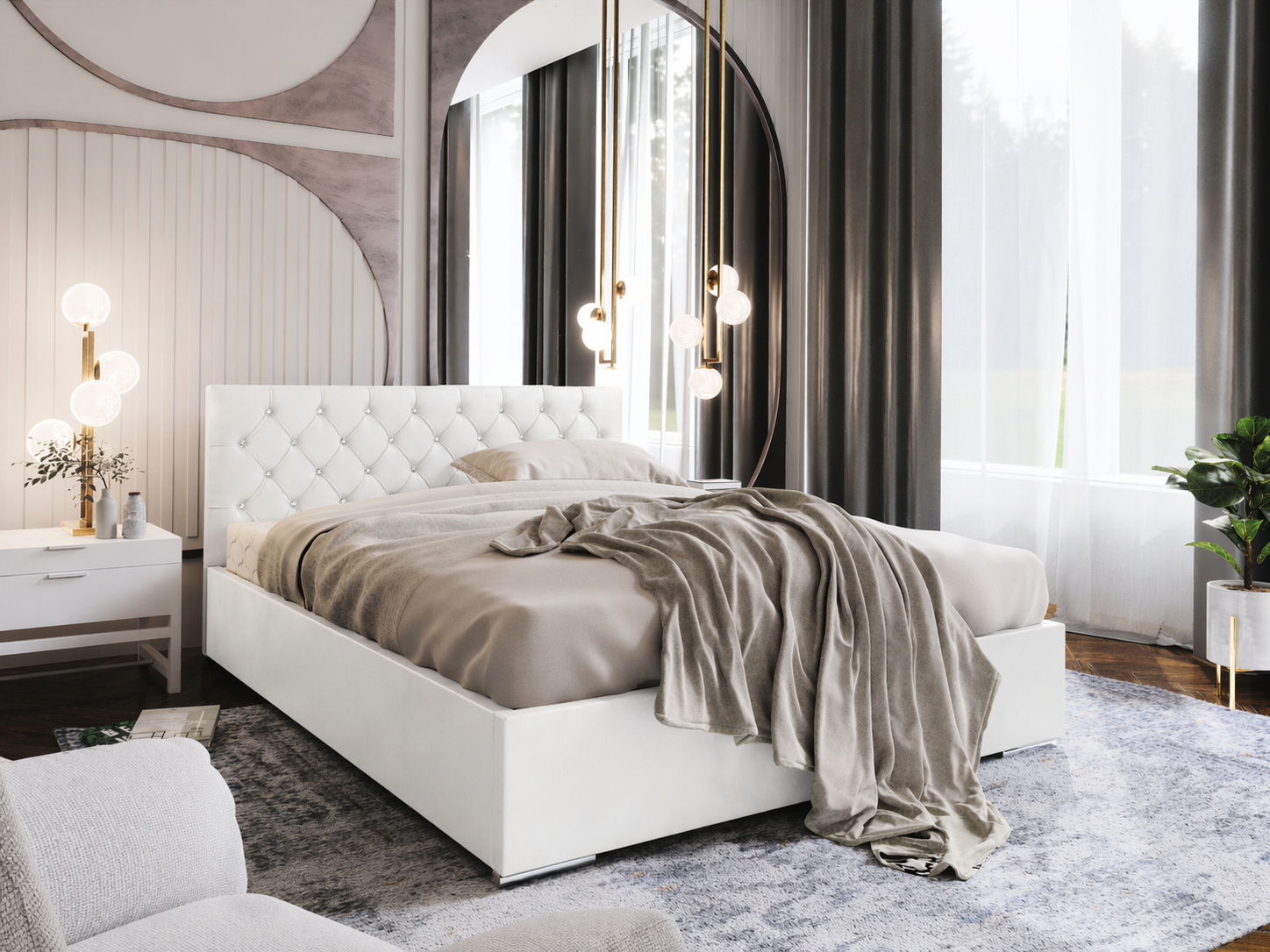 OP=OP Opberg Bed Konrad | 160 x 200 - Skai Wit | Incl. Metalen Frame met Gasdrukveren