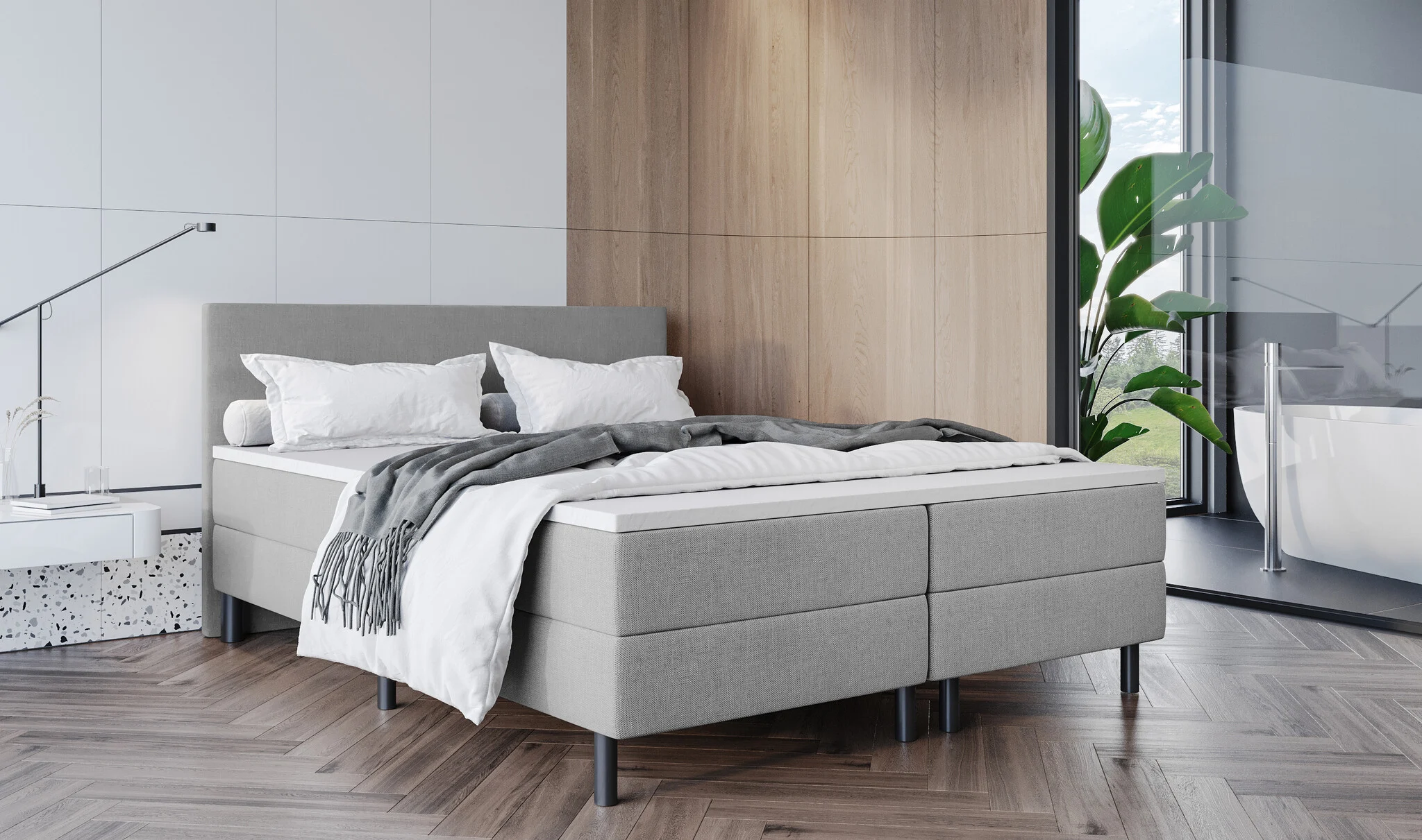 OP=OP Boxspring 120 x 200 - Grijs | Strak hoofdbord + groot matras