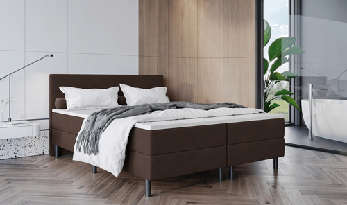 OP=OP Boxspring 140 x 200 - Skai Donker Bruin | Strak hoofdbord