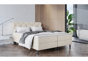 OP=OP Boxspring 140 x 200 - Creme | Phoenix (Ruit) hoofdbord + groot matras