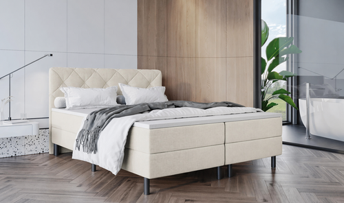 OP=OP Boxspring 140 x 200 - Creme | Phoenix (Ruit) hoofdbord + groot matras