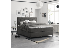 OP=OP Boxspring 180 x 200 - Velvet Antraciet | Phoenix (ruit) + Voetbord + Luxe Pocketvering Box 30 cm
