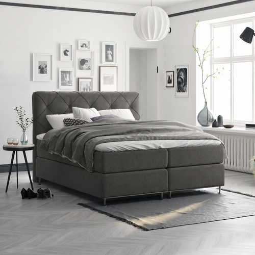 OP=OP Boxspring 180 x 200 - Velvet Antraciet | Phoenix (ruit) + Voetbord + Luxe Pocketvering Box 30 cm