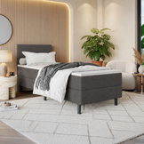 ACTIEDEAL Boxspring 90 x 220 - Stof Antraciet | Hoofdbord Glad - EXTRA lange maat