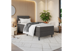ACTIEDEAL Boxspring 90 x 220 - Stof Antraciet | Hoofdbord Glad - EXTRA lange maat