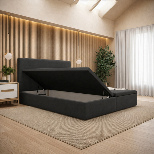 OP=OP Opberg Boxspring zonder Matras 180 x 200 - Skaileer Antraciet | Glad Hoofd- en Voetbord