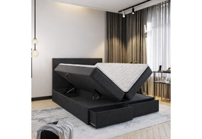 OP=OP Opberg boxspring 140 x 200 - Antraciet | Opbergboxen 25 cm + Lades