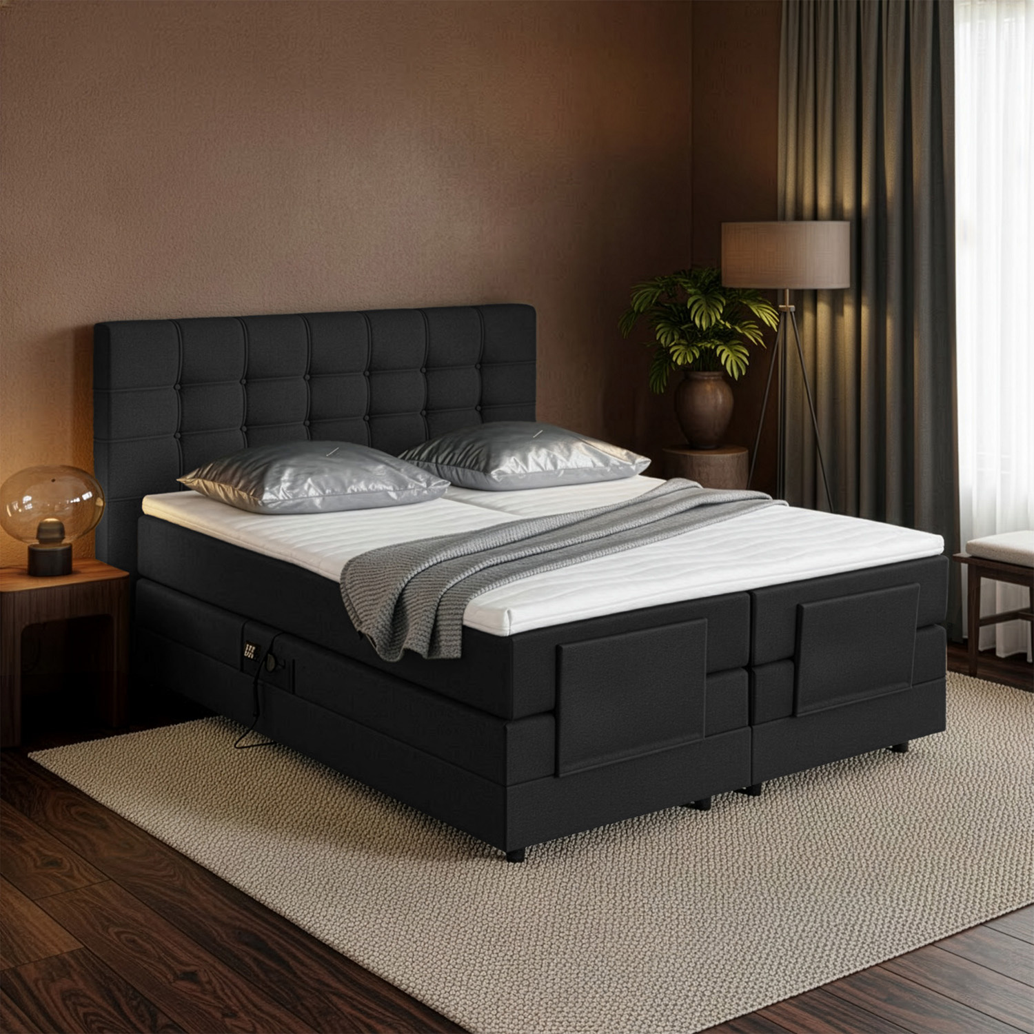 ACTIEDEAL Elektrische Boxspring 200 x 200 - Zwart | GRATIS TOPPER - King Delux
