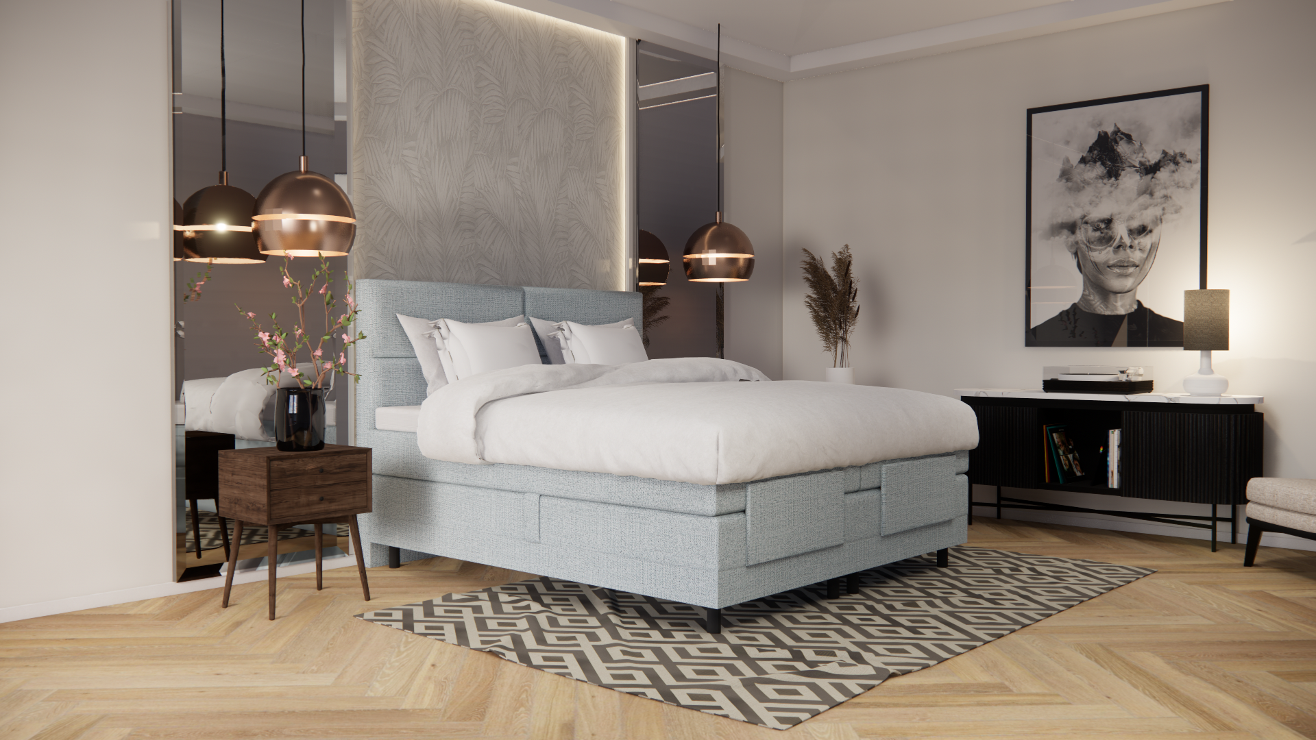 OP=OP Elektrische Boxspring 180 x 200 - Grijs | Quattro - 1x Groot Stevig Pocketvering