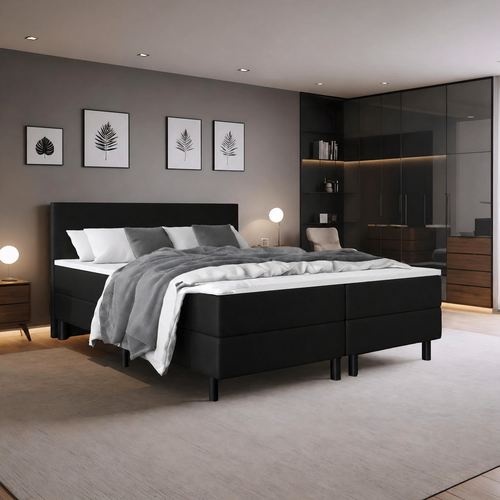 OP=OP Boxspring 180 x 210 - Skaileer Zwart | Palma - 2x Medium Pocketvering