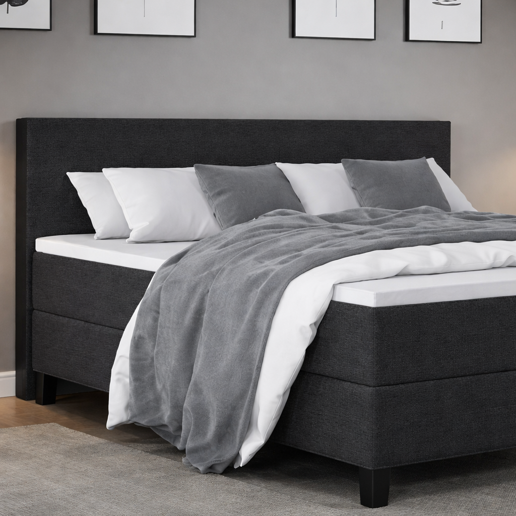 ACTIEDEAL Boxspring 160 x 220 - Antraciet | Chicago + 1x Groot Medium Pocketvering Matras en 30 cm Pocket Boxen