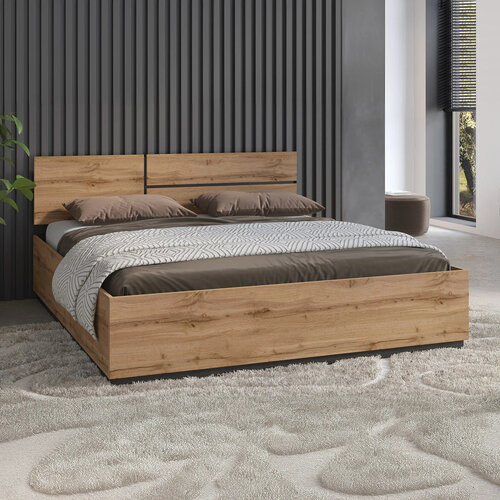 OP=OP Houten Bed met Opbergruimte 160 x 200 - Wotan Eiken | Crotone