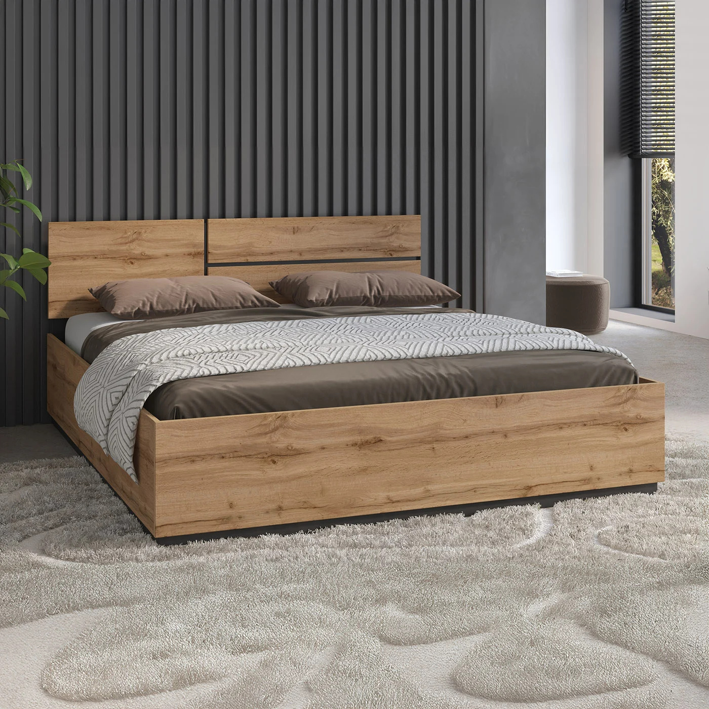 OP=OP Houten Bed met Opbergruimte 160 x 200 - Wotan Eiken | Crotone