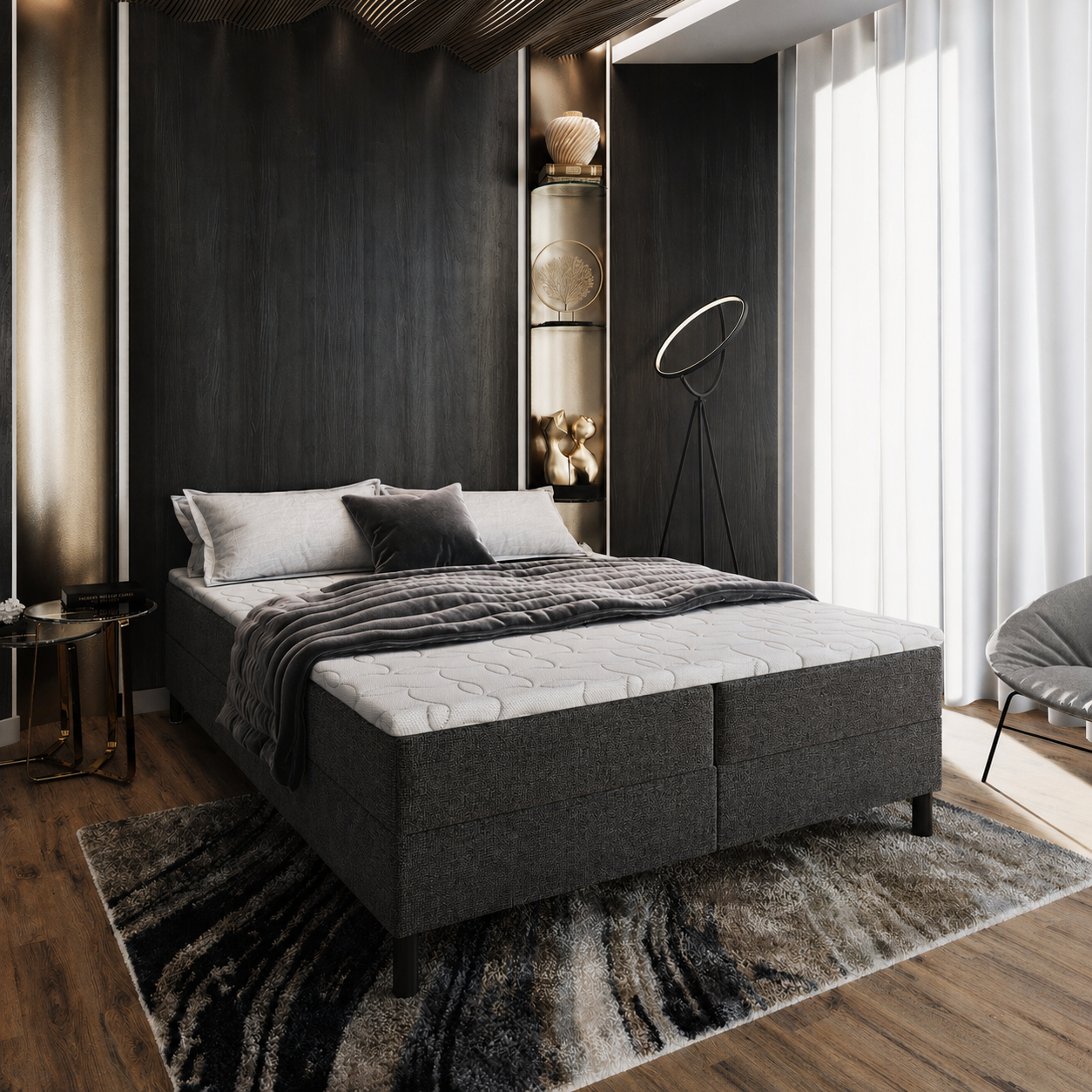 OP=OP Boxspring 160 x 220- Antraciet | Basic - Zonder hoofdbord