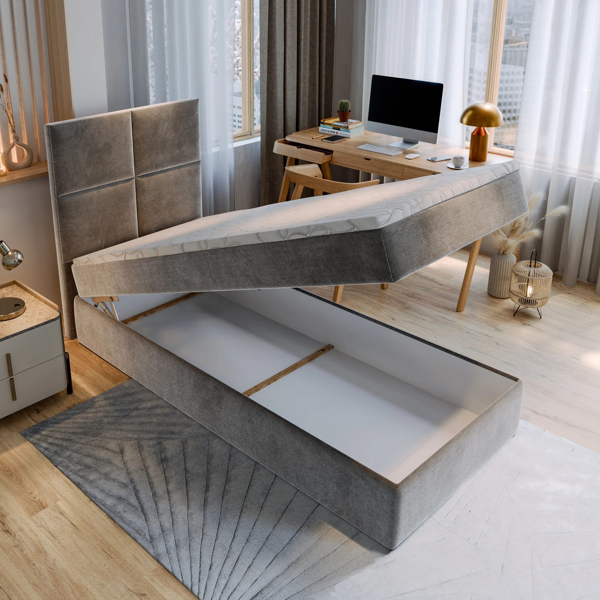 OP=OP Opberg Boxspring 90 x 200 - Antraciet | Levi