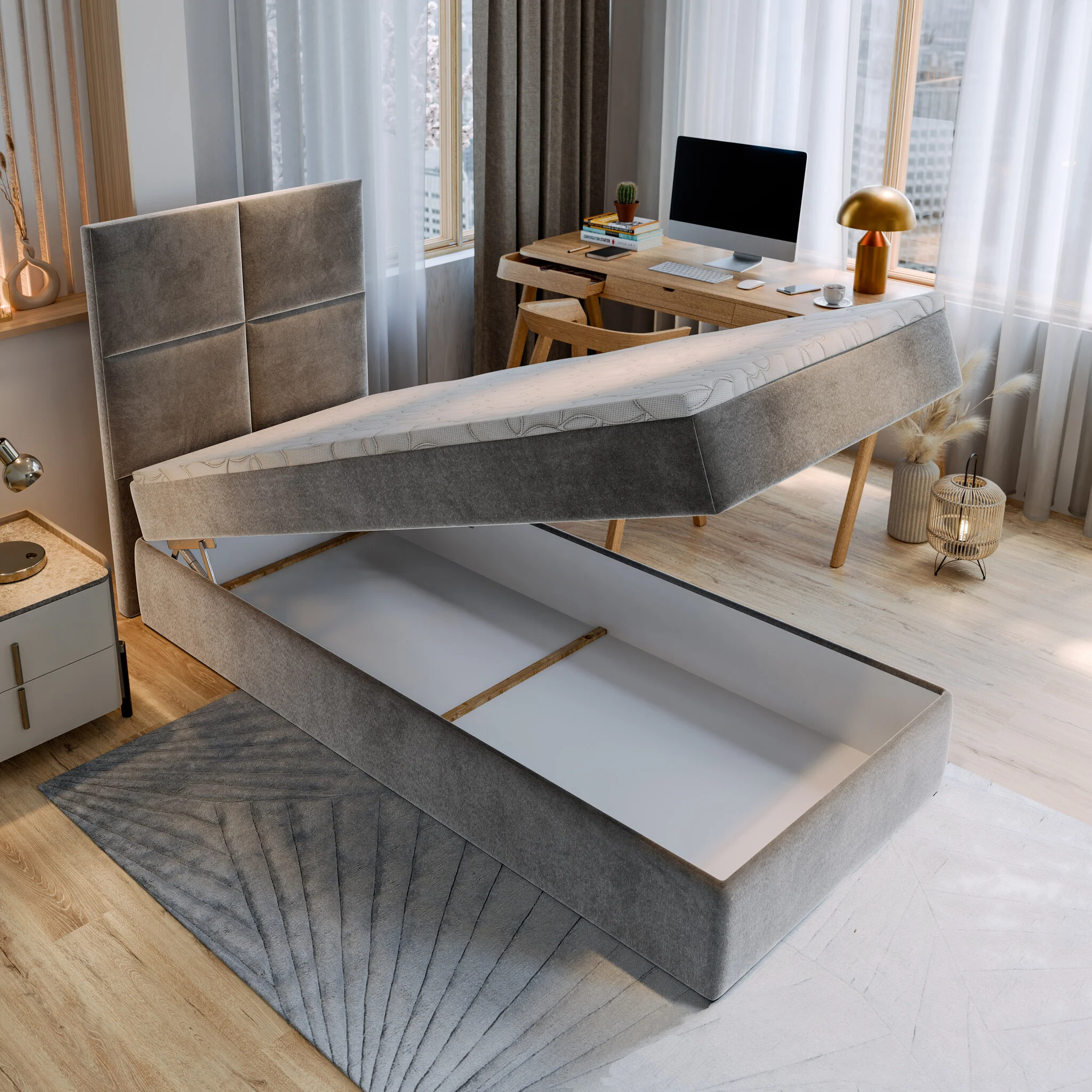 OP=OP Opberg Boxspring 90 x 210 - Beige | Levi