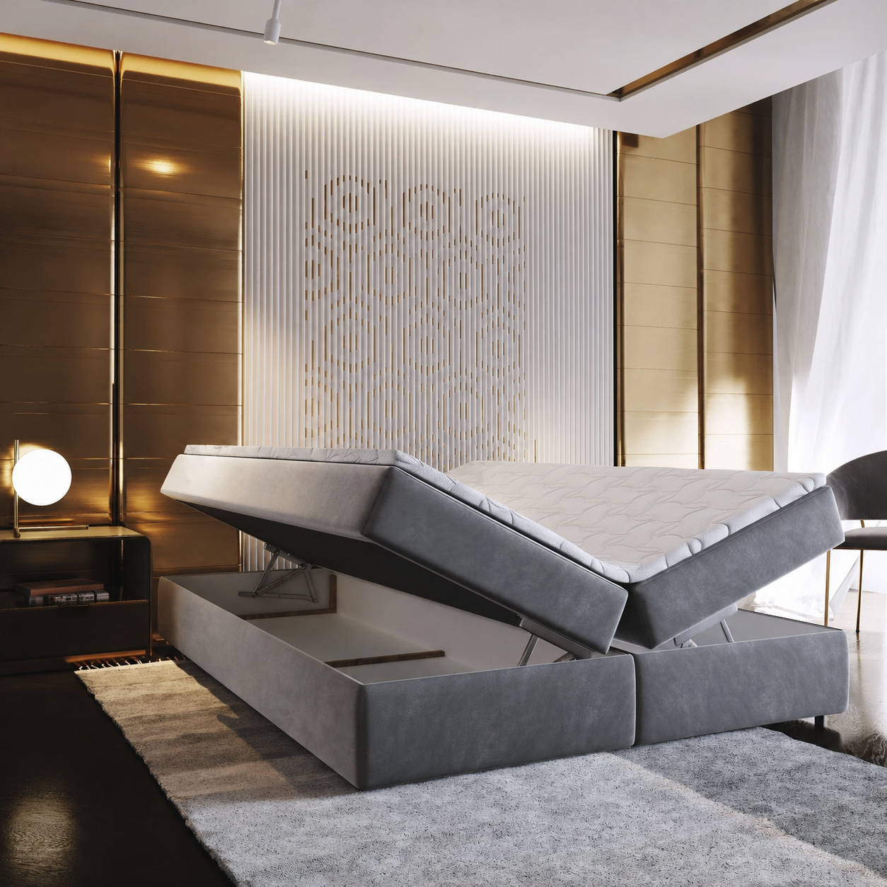 OP=OP Opberg Boxspring 180 x 220 - Grijs | Zonder Hoofdbord